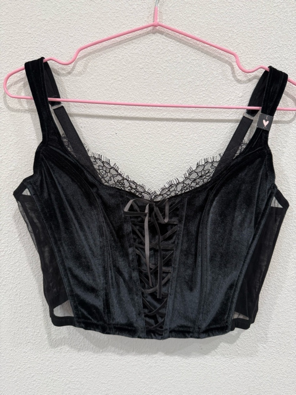 VS Black Velvet Lace Corset Bustier Top Size Large Y2K Dark Coquette Romantic - Picture 2 of 6